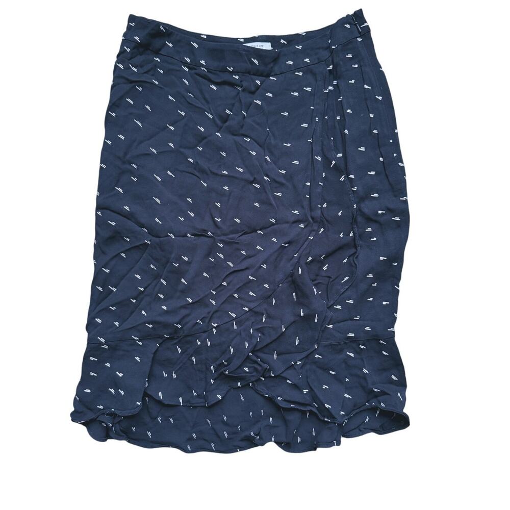 Womens Chiffon Polka Dot Dash Ruffle Midi Skirt Size 4 Black Preppy Cottagecore